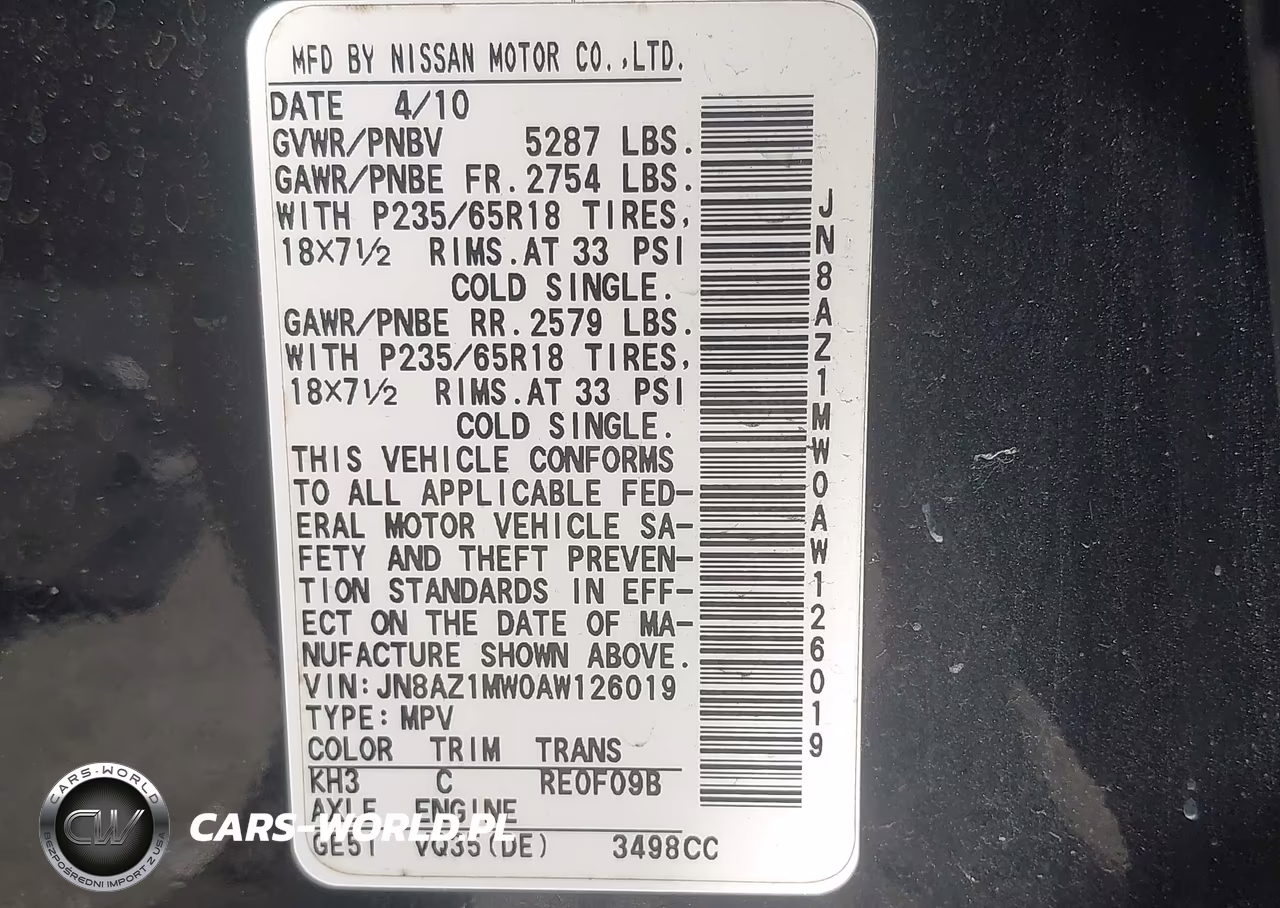 2010 Nissan Murano Sl VIN:JN8AZ1MW0AW126019 - 9