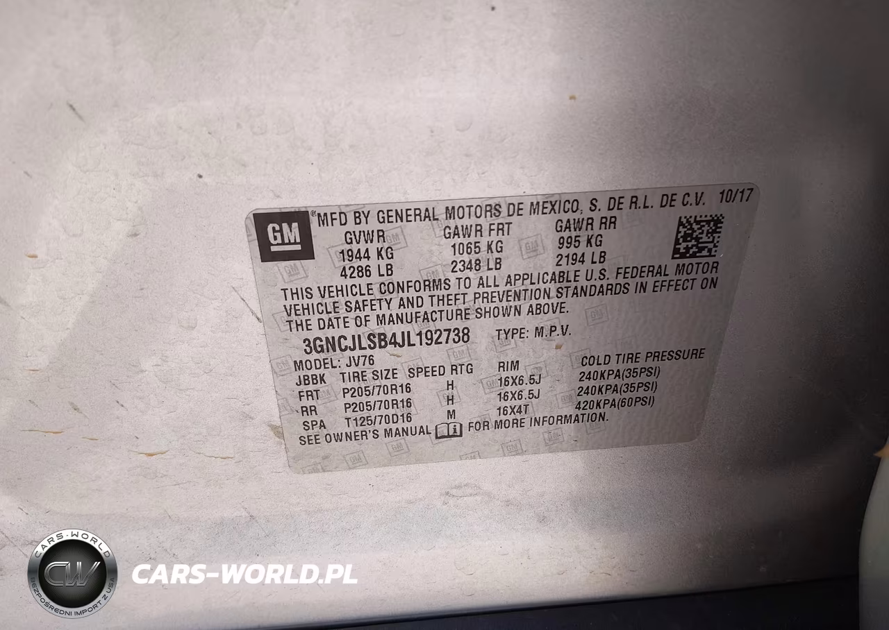 2018 Chevrolet Trax Lt VIN:3GNCJLSB4JL192738 - 9