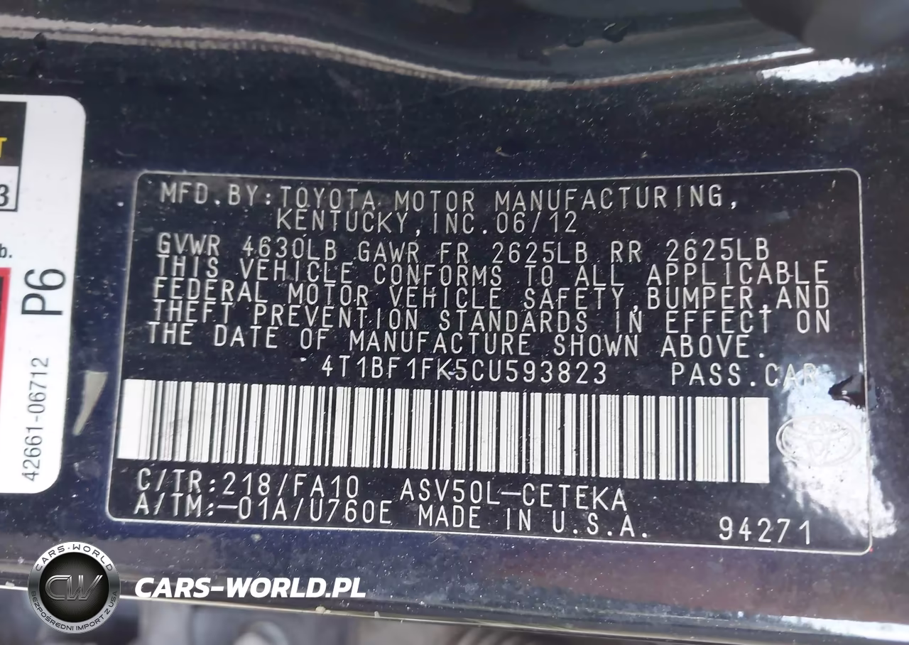 2012 Toyota Camry L VIN:4T1BF1FK5CU593823 - 9