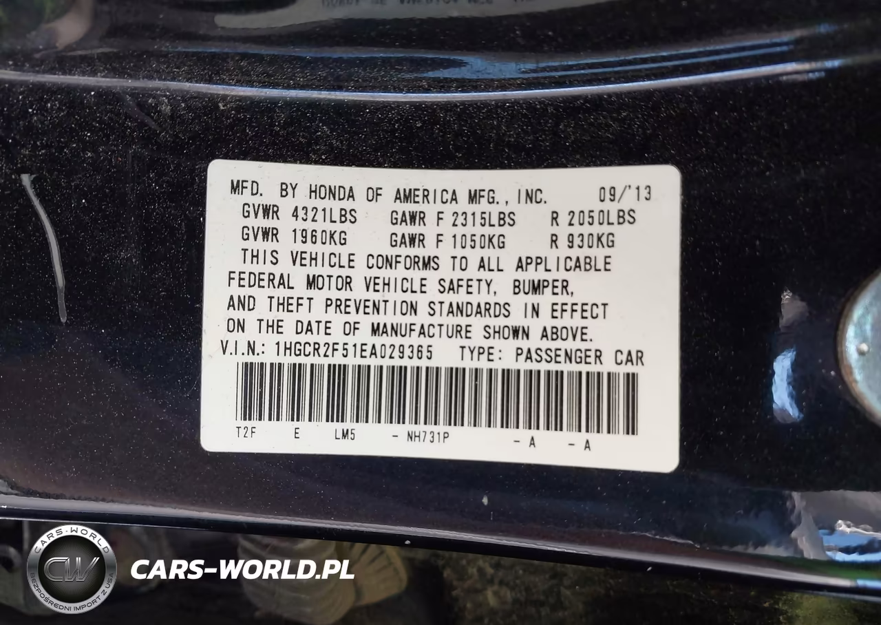 2014 Honda Accord Sport VIN:1HGCR2F51EA029365 - 9