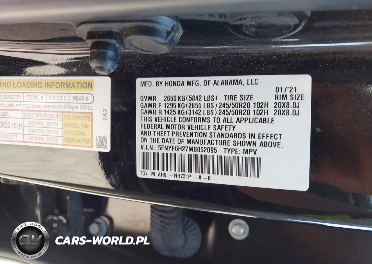 2021 Honda Pilot Awd Special Edition VIN:5FNYF6H27MB052095 - 9