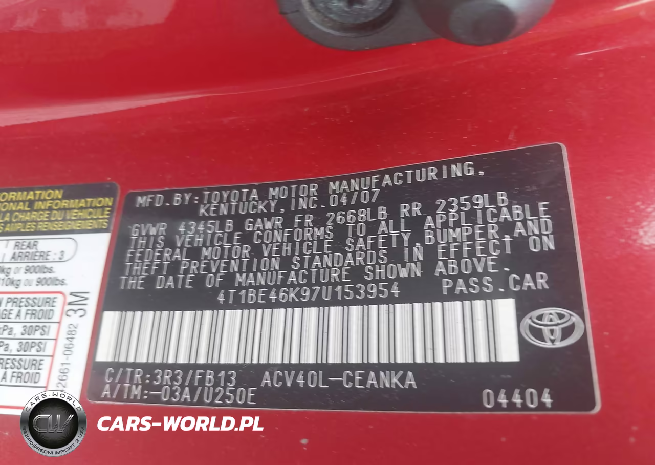 2007 Toyota Camry Le VIN:4T1BE46K97U153954 - 9
