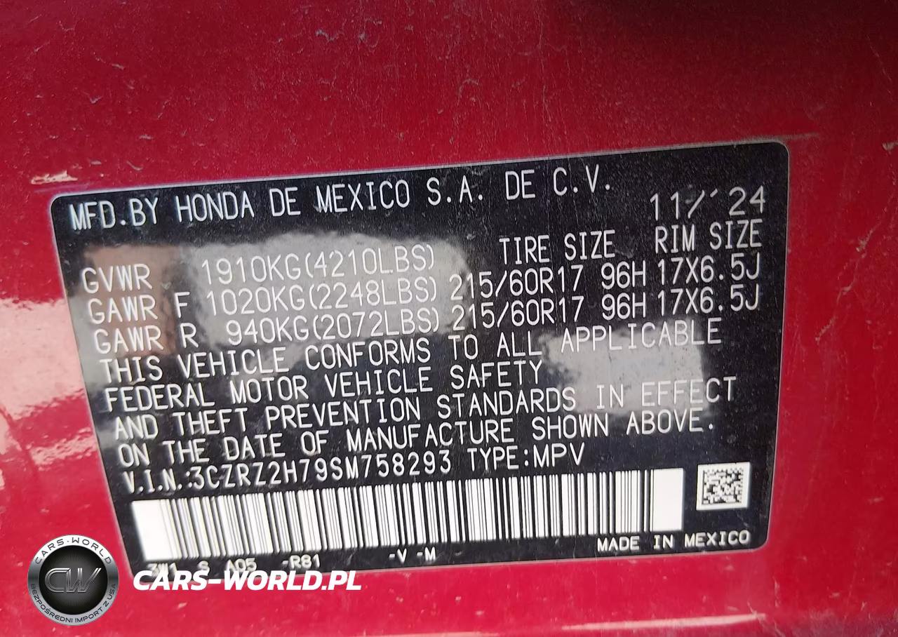 2025 Honda Hr-V Awd Ex-L VIN:3CZRZ2H79SM758293 - 9