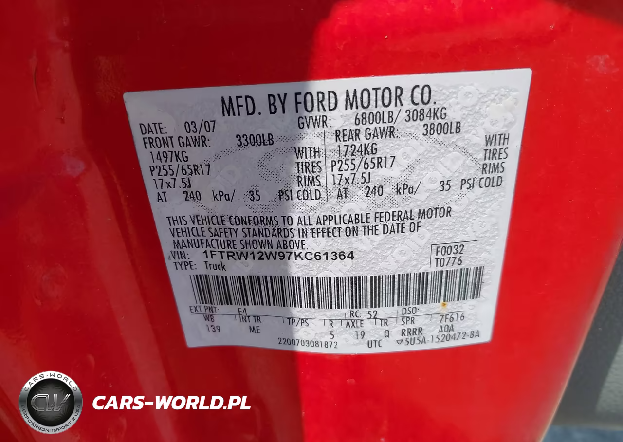 2007 Ford F-150 Xlt VIN:1FTRW12W97KC61364 - 9