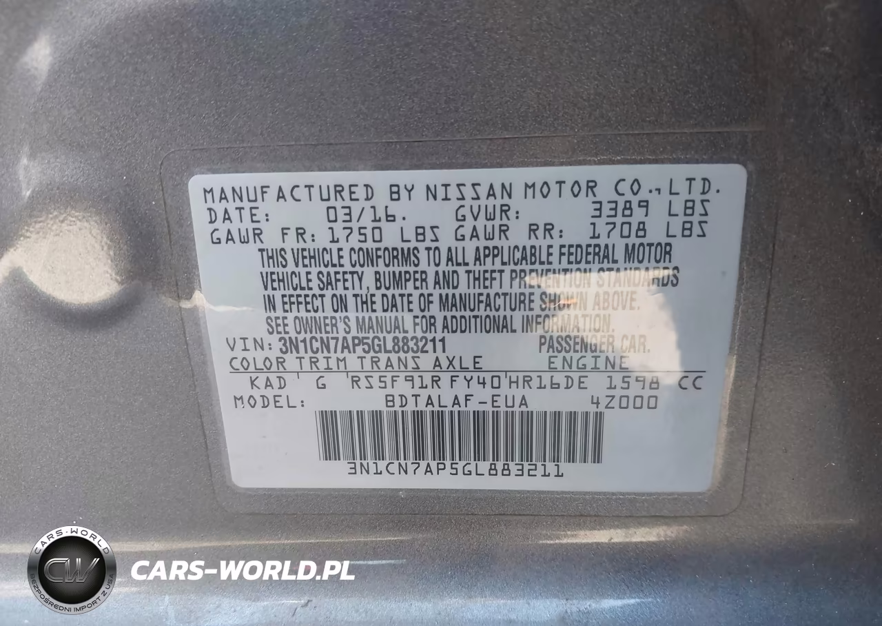 2016 Nissan Versa 1.6 S VIN:3N1CN7AP5GL883211 - 9