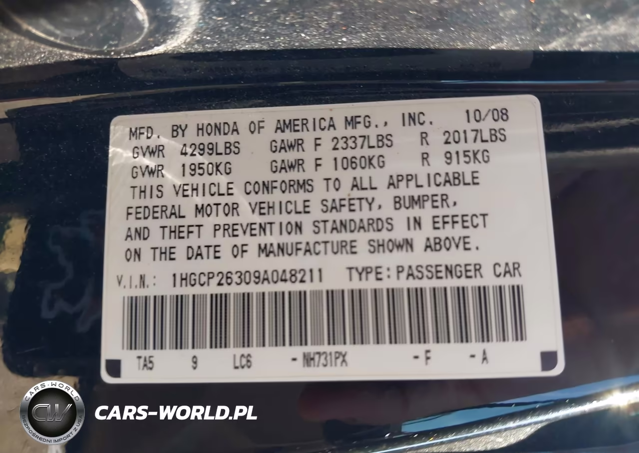 2009 Honda Accord 2.4 Lx VIN:1HGCP26309A048211 - 9