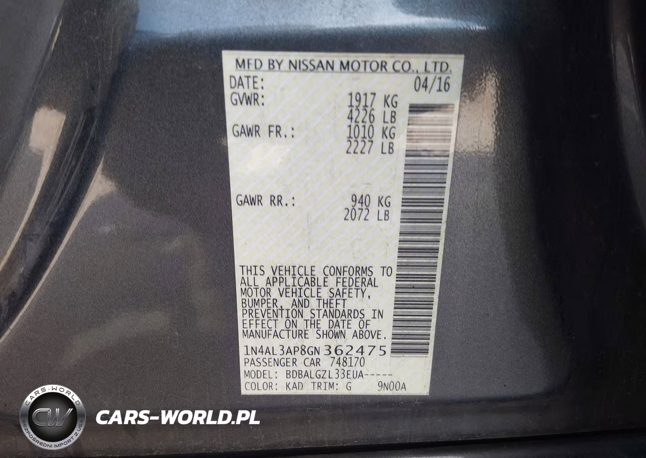 2016 Nissan Altima 2.5-2.5 S-2.5 Sl-2.5 Sr-2.5 Sv VIN:1N4AL3AP8GN362475 - 9