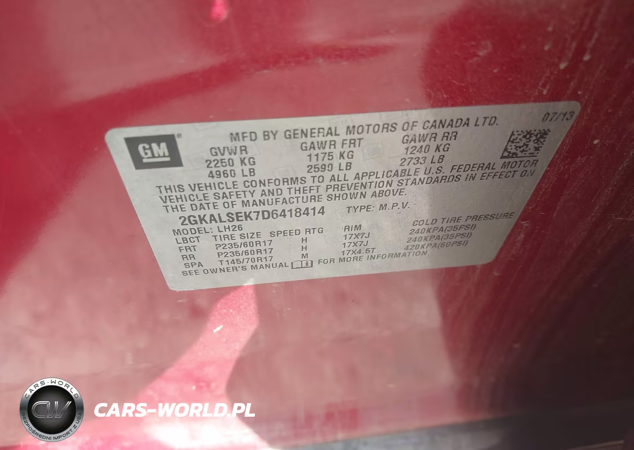 2013 GMC Terrain Sle VIN:2GKALSEK7D6418414 - 9