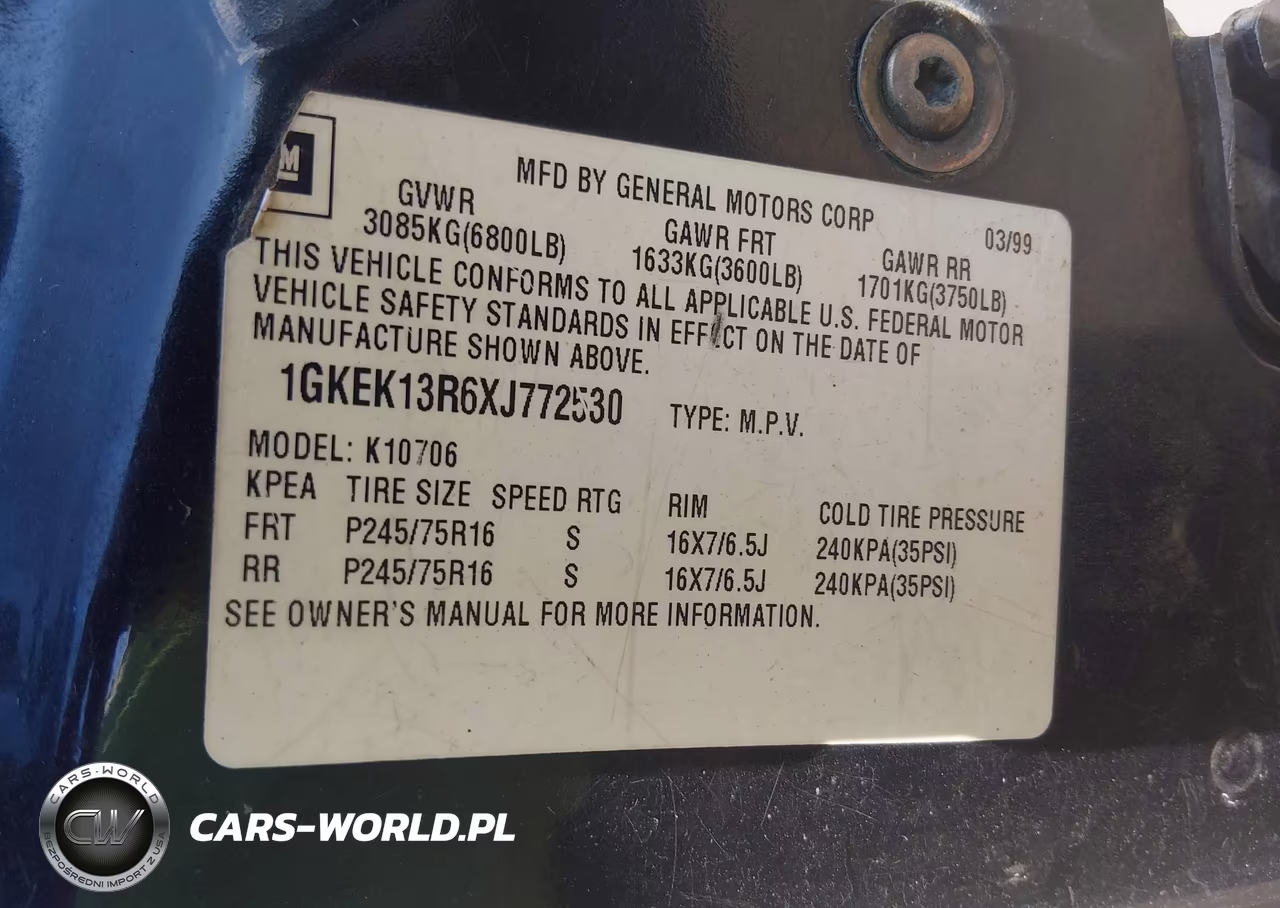 1999 GMC Yukon Slt Cmi VIN:1GKEK13R6XJ772530 - 9