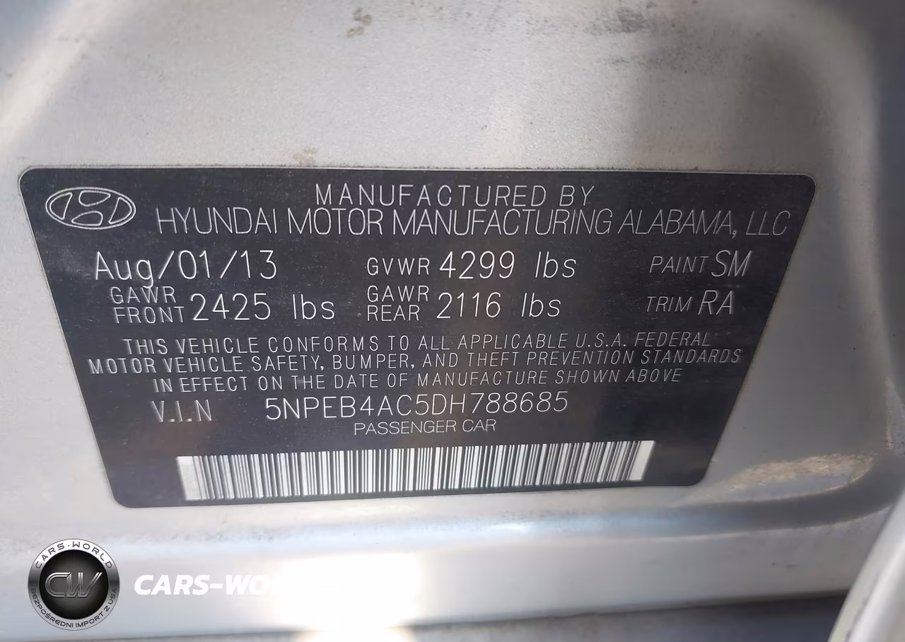 2013 Hyundai Sonata Gls VIN:5NPEB4AC5DH788685 - 9