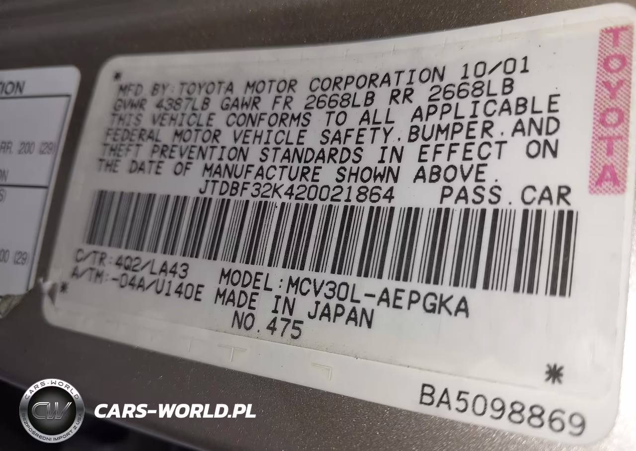2002 Toyota Camry Xle V6 VIN:JTDBF32K420021864 - 9