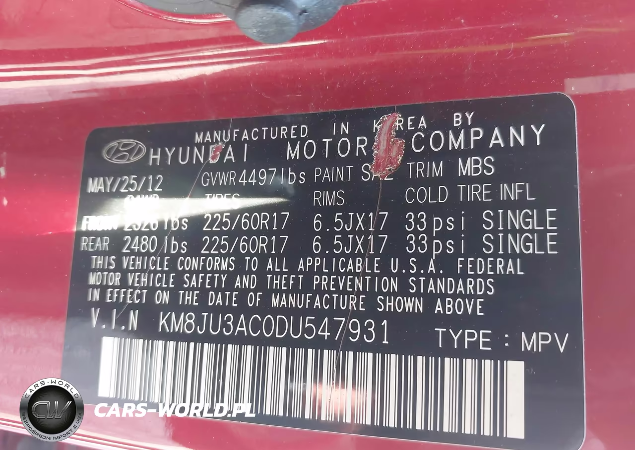 2013 Hyundai Tucson Gls VIN:KM8JU3AC0DU547931 - 9