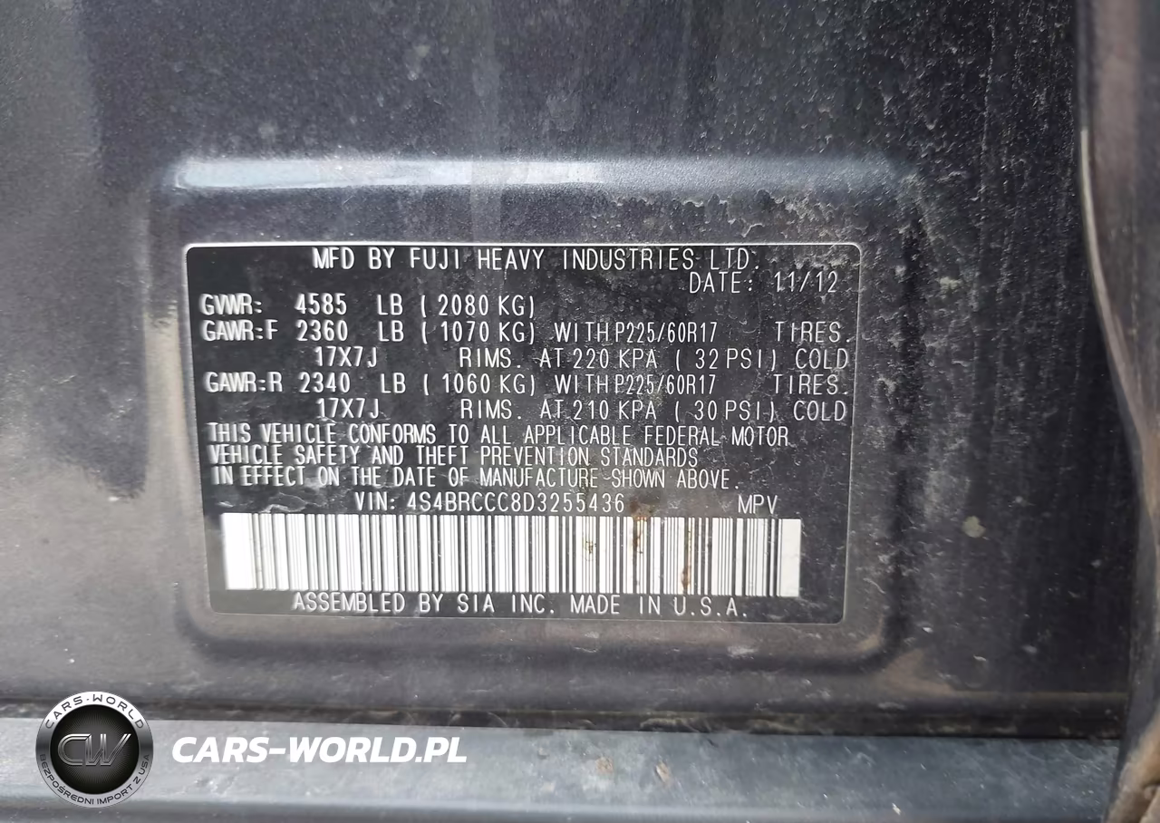 2013 Subaru Outback 2.5I Premium VIN:4S4BRCCC8D3255436 - 9
