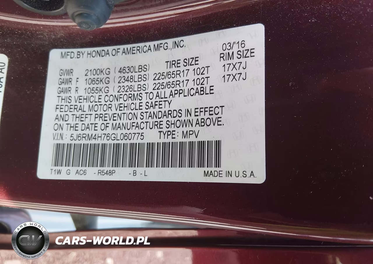2016 Honda Cr-V Ex-L VIN:5J6RM4H76GL060775 - 9