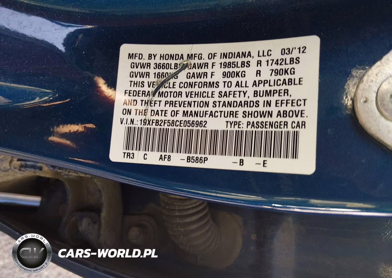 2012 Honda Civic Lx VIN:19XFB2F58CE056962 - 9