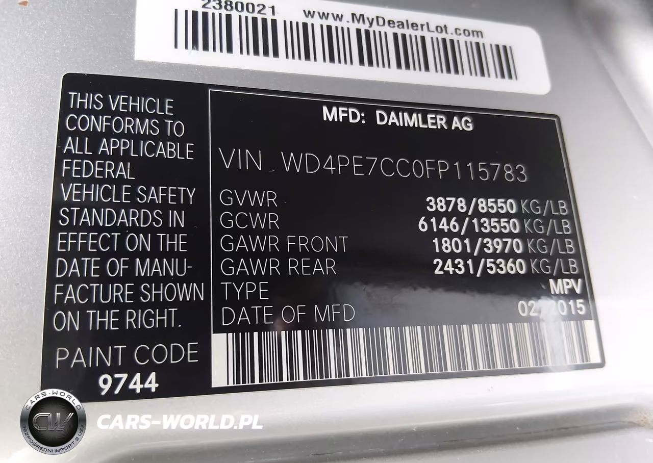 2015 Mercedes-Benz Sprinter 2500 Normal Roof VIN:WD4PE7CC0FP115783 - 9