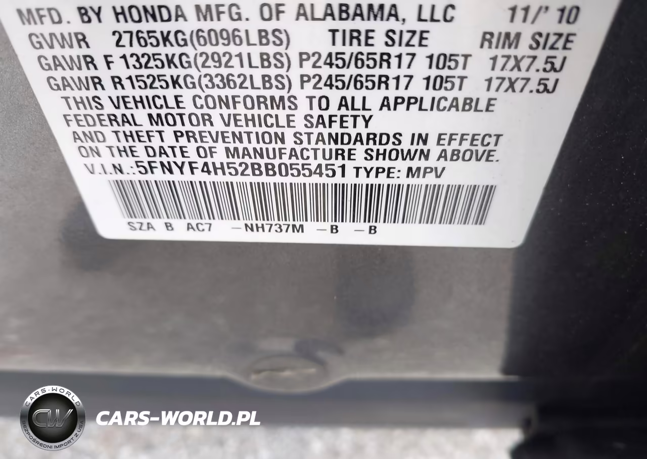 2011 Honda Pilot Ex-L VIN:5FNYF4H52BB055451 - 9
