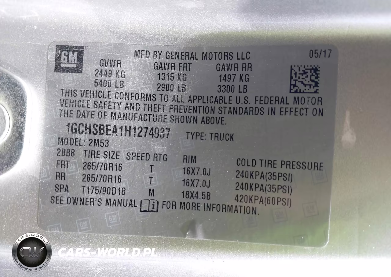 2017 Chevrolet Colorado Wt VIN:1GCHSBEA1H1274937 - 9