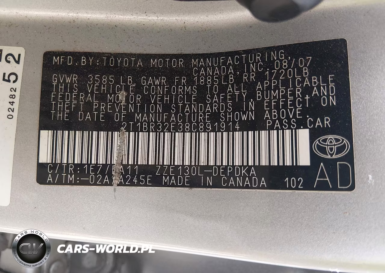 2008 Toyota Corolla Ce VIN:2T1BR32E38C891914 - 9