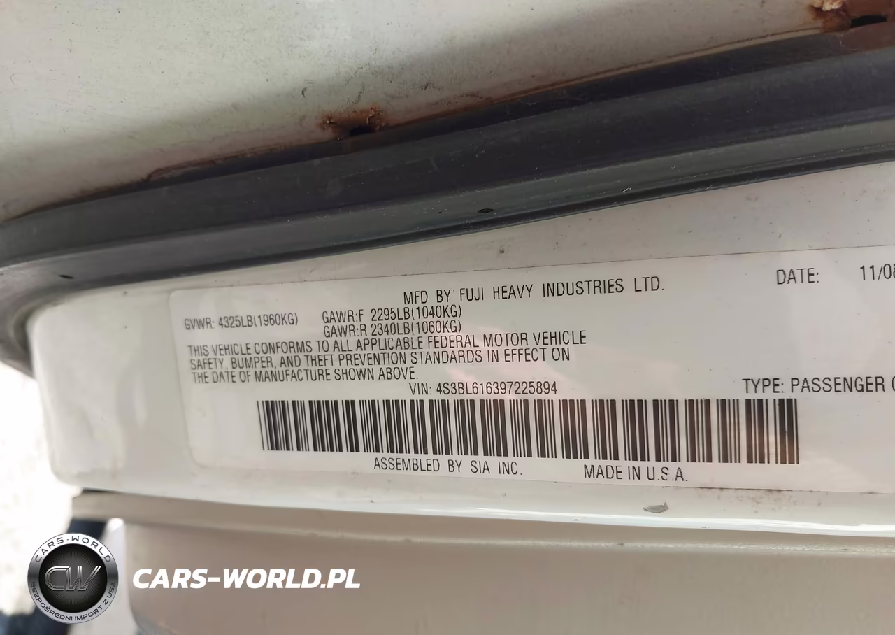 2009 Subaru Legacy 2.5I VIN:4S3BL616397225894 - 9