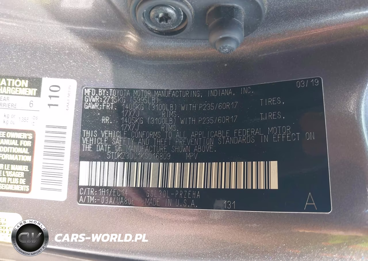 2019 Toyota Sienna Le 8 Passenger VIN:5TDKZ3DC1KS016809 - 9
