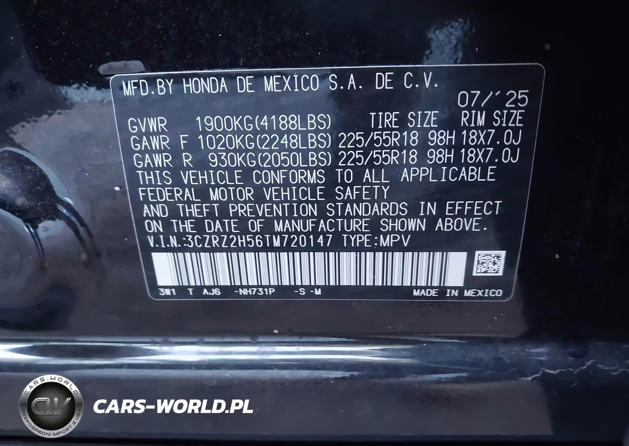 2026 Honda Hr-V Awd Sport VIN:3CZRZ2H56TM720147 - 9
