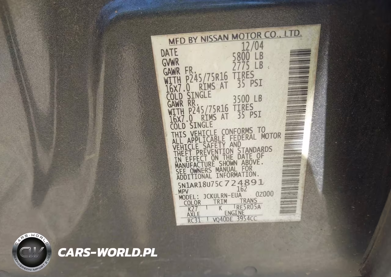 2005 Nissan Pathfinder Xe VIN:5N1AR18U75C724891 - 9