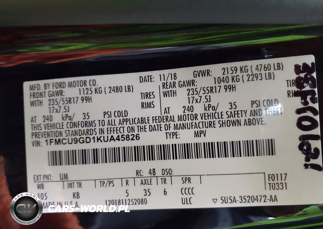 2019 Ford Escape Se VIN:1FMCU9GD1KUA45826 - 9
