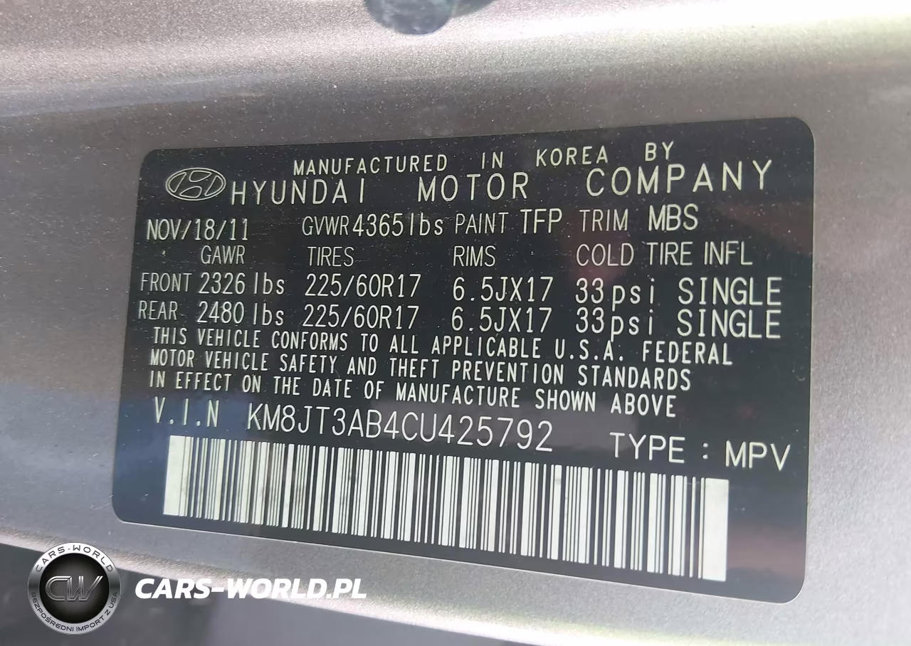 2012 Hyundai Tucson Gl VIN:KM8JT3AB4CU425792 - 9