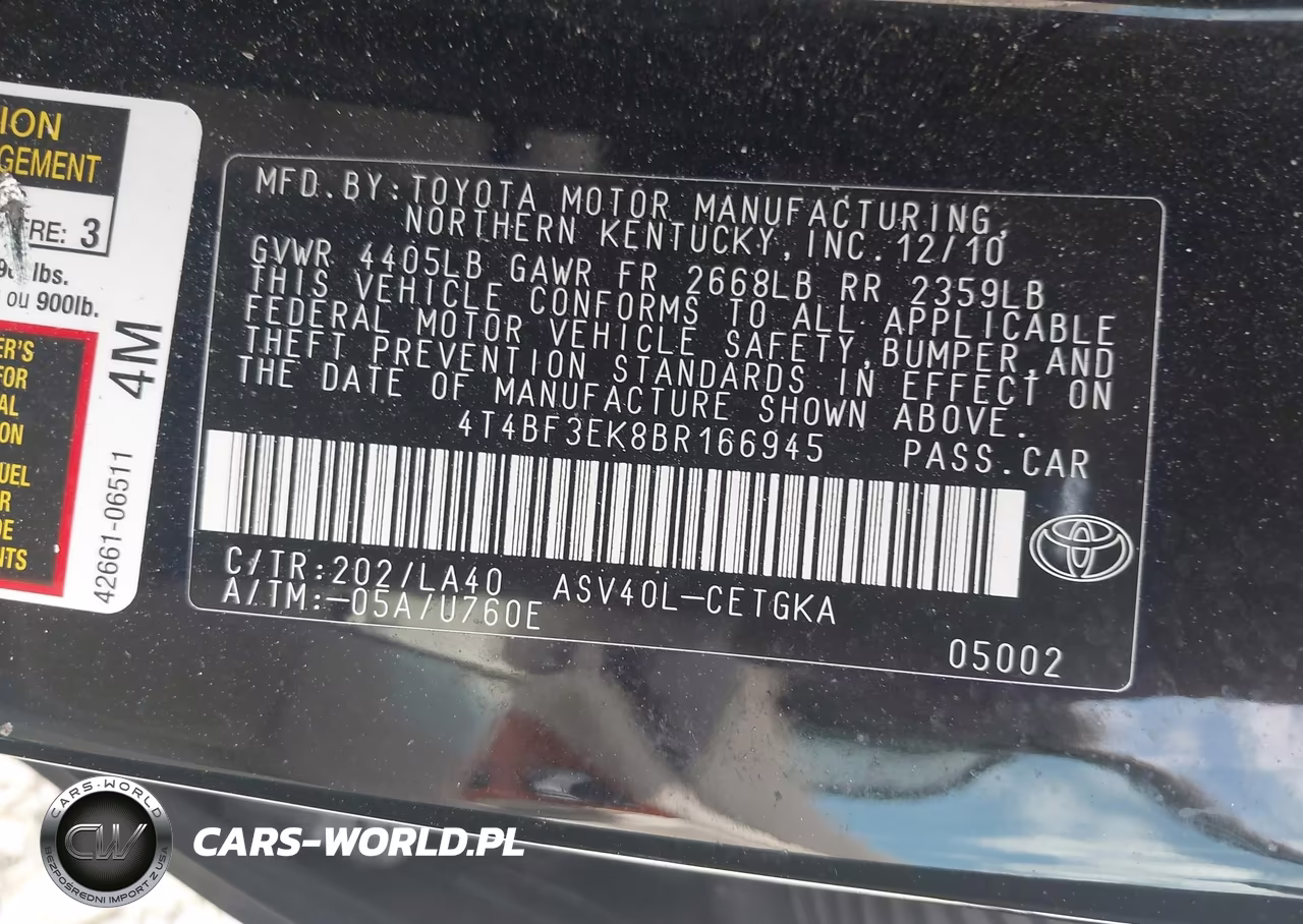 2011 Toyota Camry Xle VIN:4T4BF3EK8BR166945 - 9