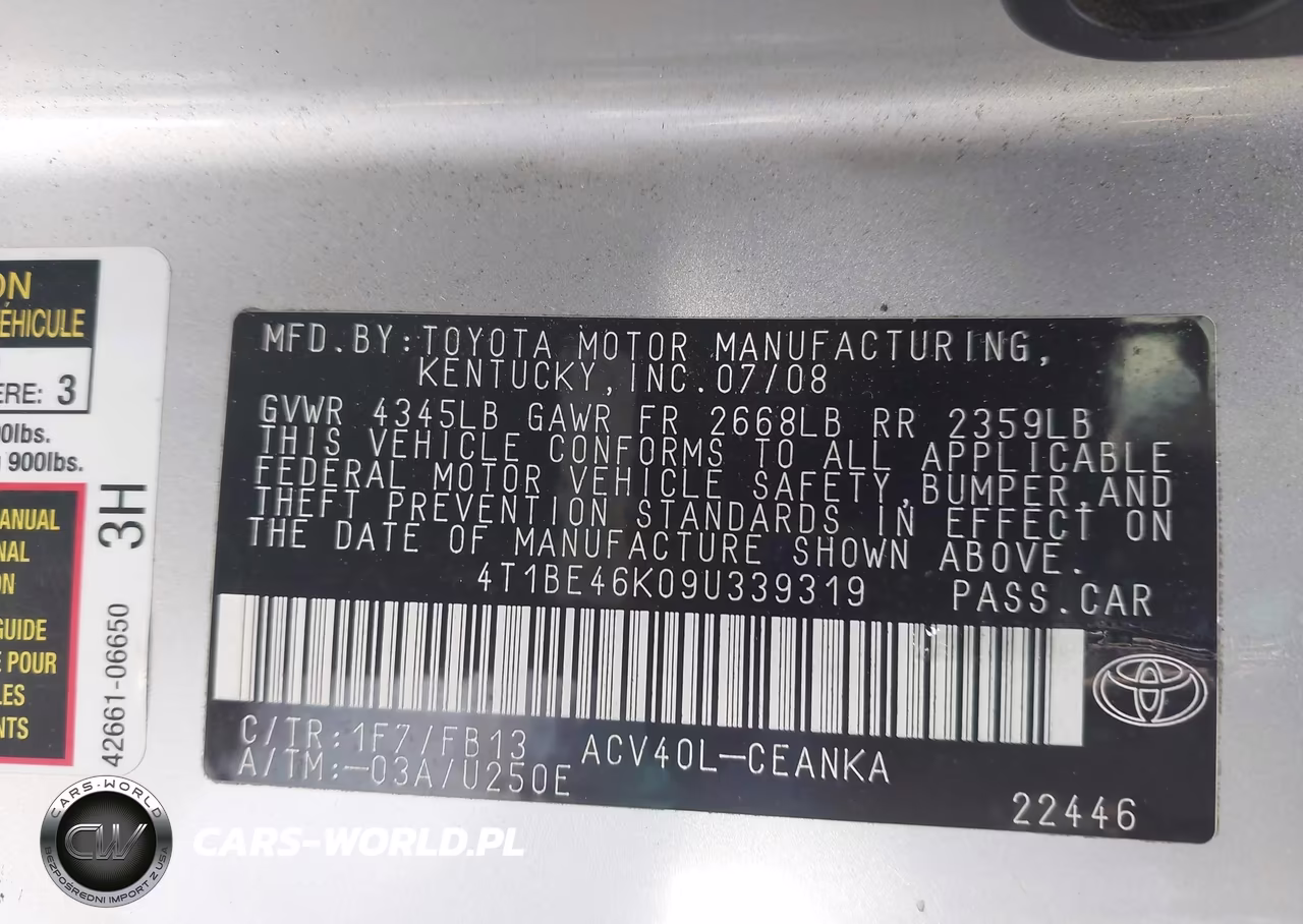 2009 Toyota Camry Le VIN:4T1BE46K09U339319 - 9