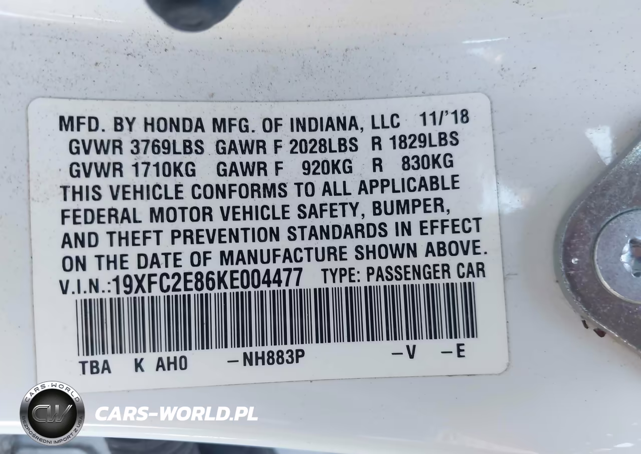 2019 Honda Civic Sport VIN:19XFC2E86KE004477 - 9