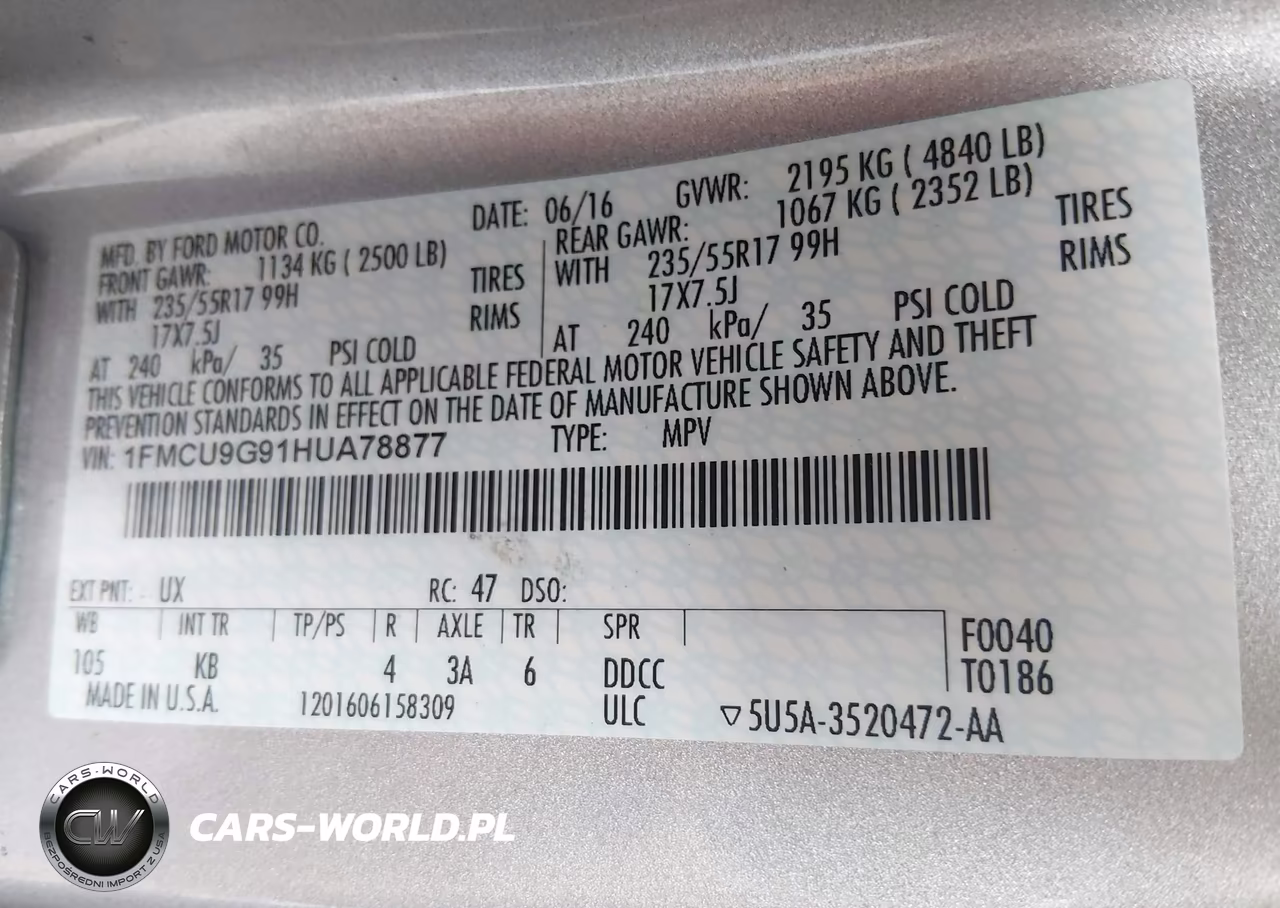 2017 Ford Escape Se VIN:1FMCU9G91HUA78877 - 9