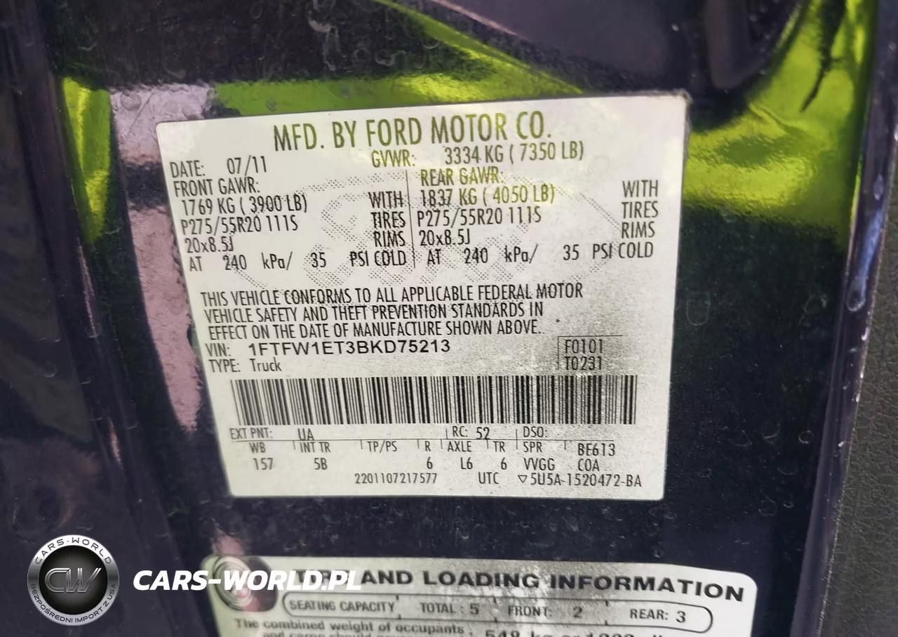 2011 Ford F-150 Fx4 VIN:1FTFW1ET3BKD75213 - 9