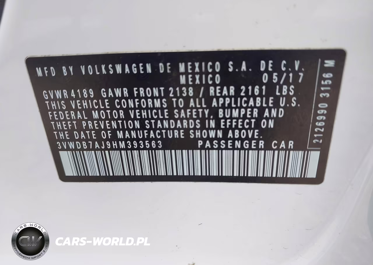 2017 Volkswagen Jetta 1.4T Se VIN:3VWDB7AJ9HM393563 - 9