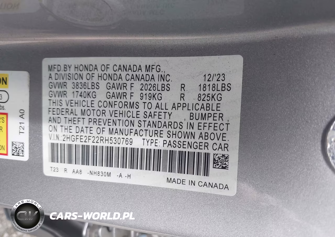2024 Honda Civic Lx VIN:2HGFE2F22RH530769 - 9