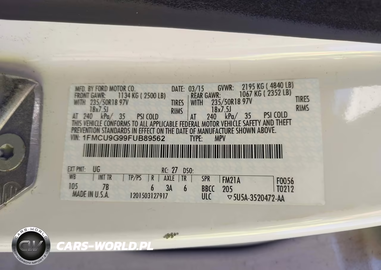 2015 Ford Escape Se VIN:1FMCU9G99FUB89562 - 9