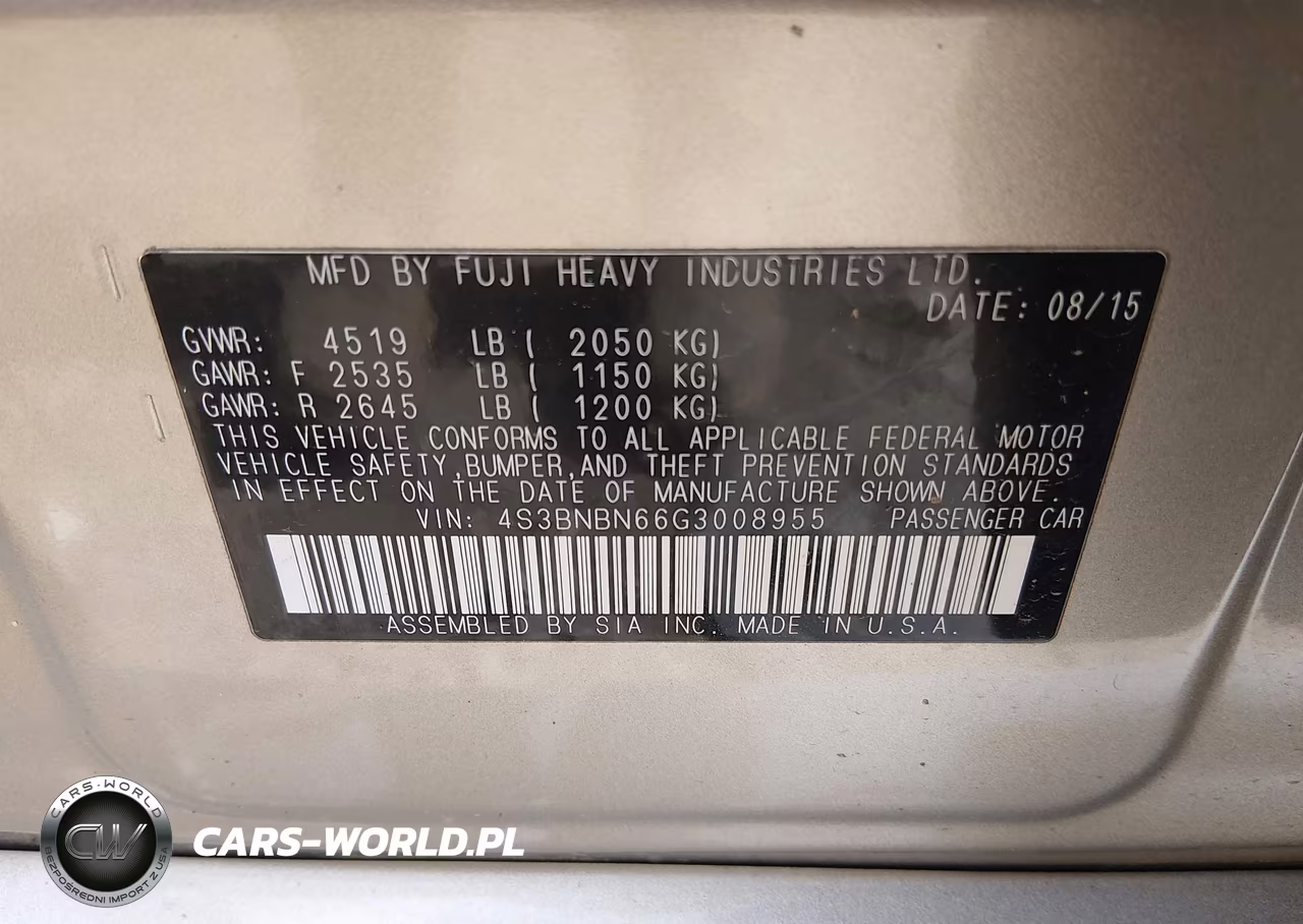 2016 Subaru Legacy 2.5I Limited VIN:4S3BNBN66G3008955 - 9