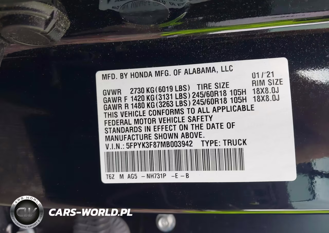 2021 Honda Ridgeline Black Edition VIN:5FPYK3F87MB003942 - 9