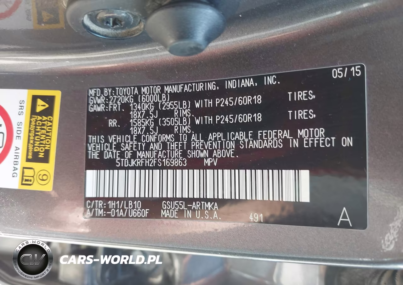 2015 Toyota Highlander Xle V6 VIN:5TDJKRFH2FS169863 - 9