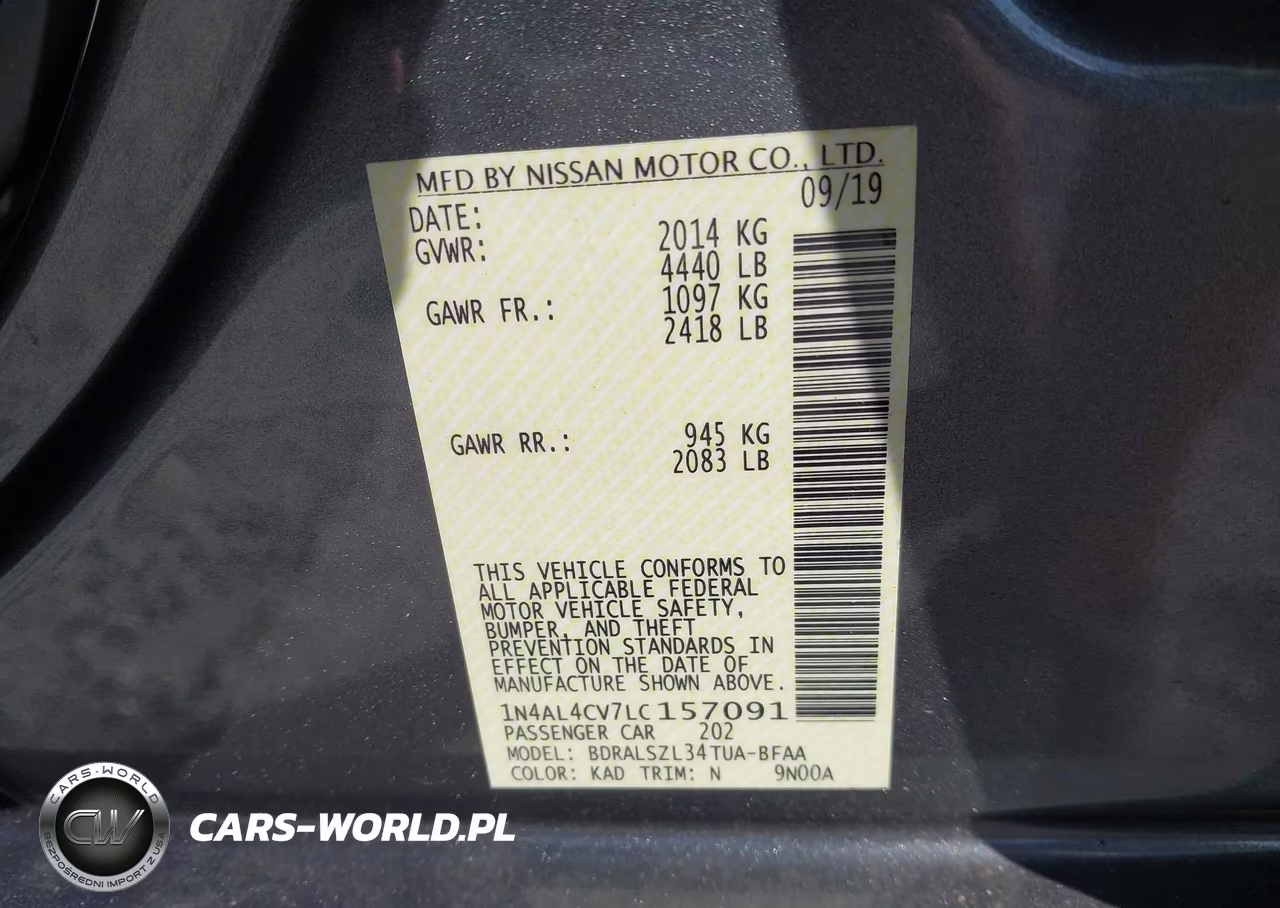 2020 Nissan Altima Sr Vc-Turbo Fwd VIN:1N4AL4CV7LC157091 - 9