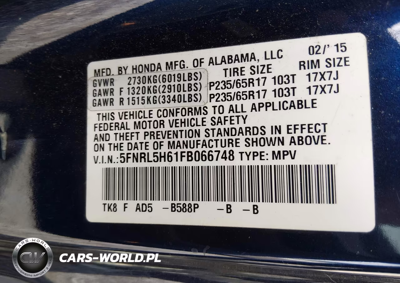 2015 Honda Odyssey Ex-L VIN:5FNRL5H61FB066748 - 9