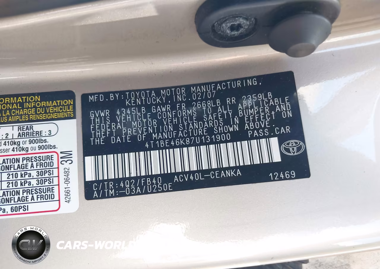 2007 Toyota Camry Le VIN:4T1BE46K87U131900 - 9
