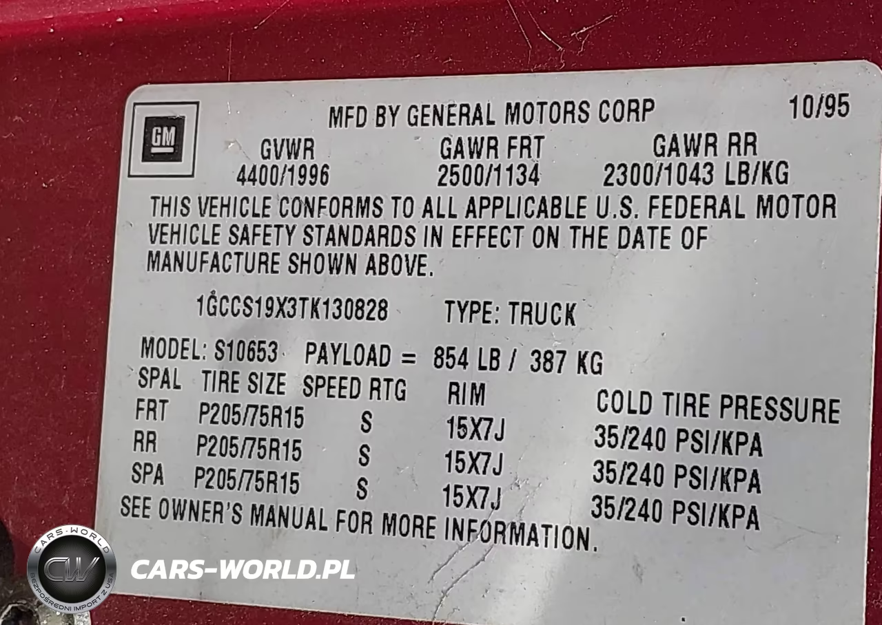 1996 Chevrolet S Truck S10 VIN:1GCCS19X3TK130828 - 9
