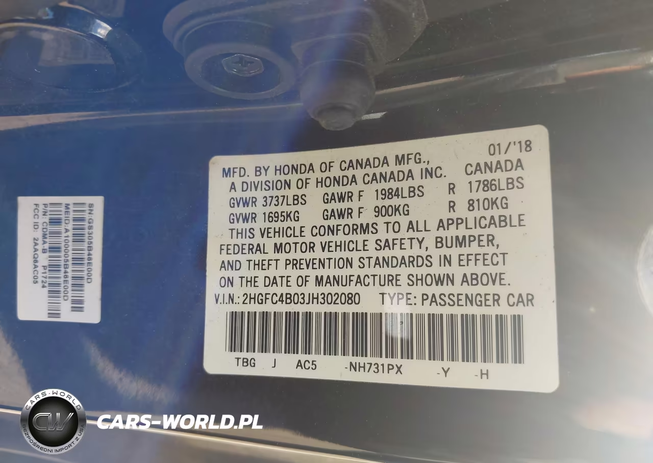 2018 Honda Civic Lx-P VIN:2HGFC4B03JH302080 - 9