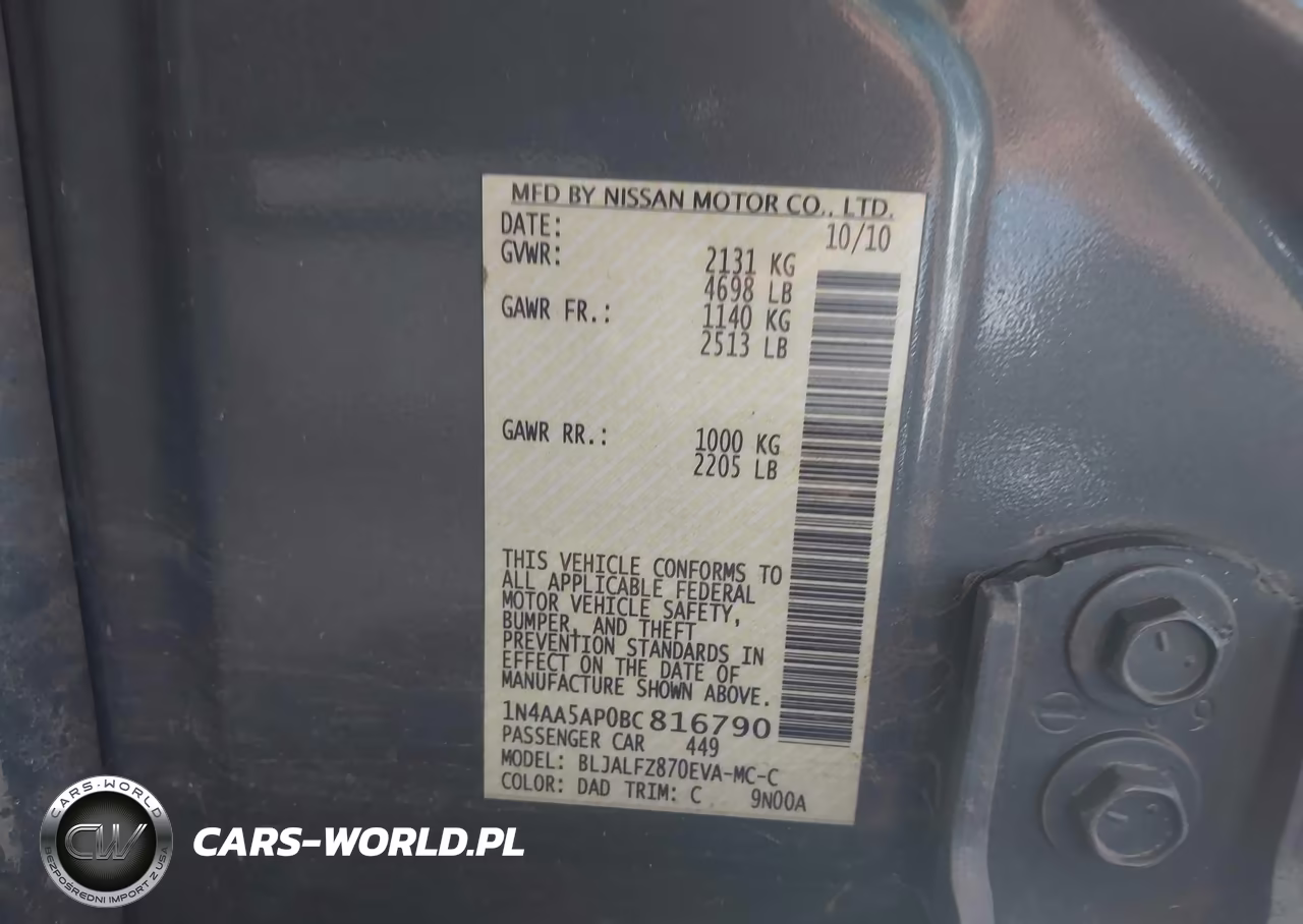 2011 Nissan Maxima 3.5 Sv VIN:1N4AA5AP0BC816790 - 9