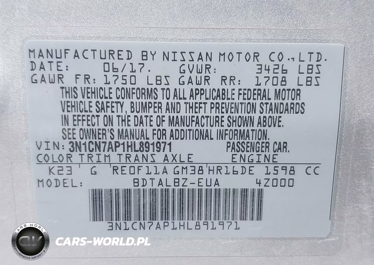2017 Nissan Versa 1.6 Sv VIN:3N1CN7AP1HL891971 - 9