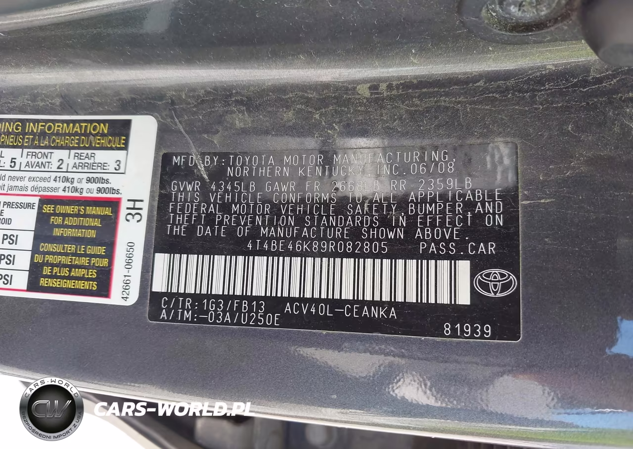 2009 Toyota Camry Le VIN:4T4BE46K89R082805 - 9