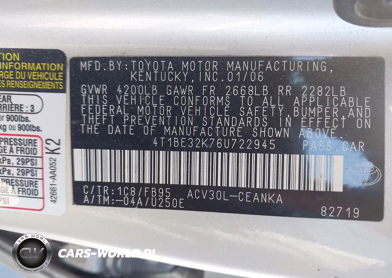 2006 Toyota Camry Le VIN:4T1BE32K76U722945 - 9
