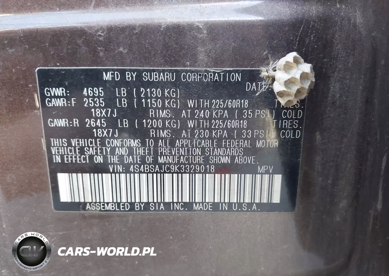 2019 Subaru Outback 2.5I Limited VIN:4S4BSAJC9K3329018 - 9